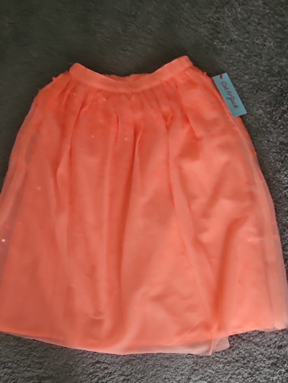 Cat & Jack Coral Orange Layered Tulle Sequin Skirt